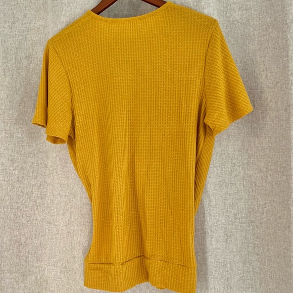 Mustard faux wrap waffle blouse with buttons - Picture 6 of 9